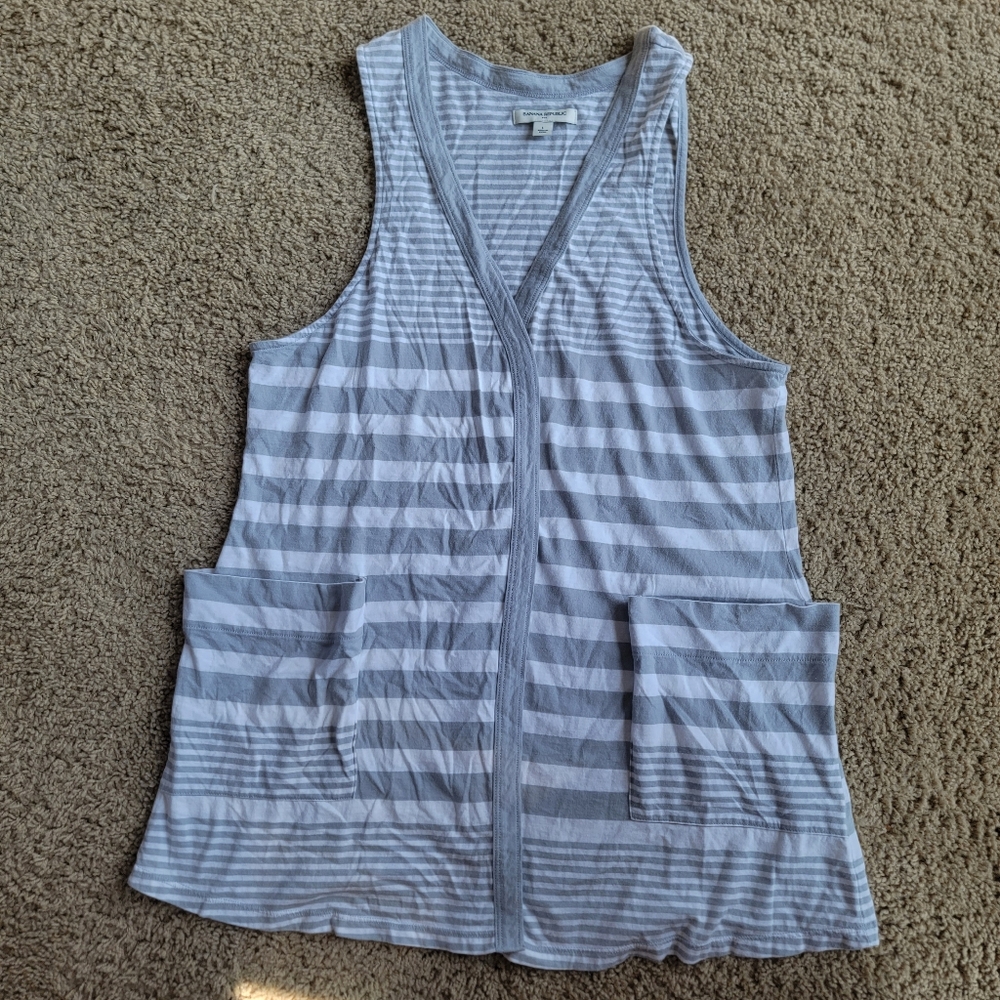 Banana Republic Open Front Sleeveless Striped Cardigan With Pockets - Large